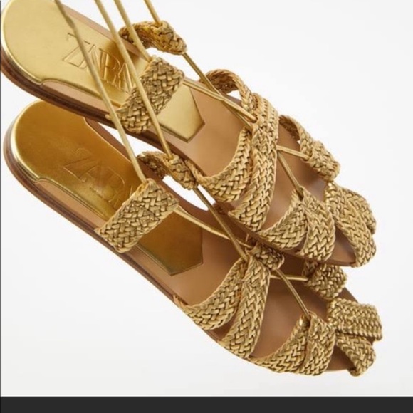 Zara Gold Gladiator lace up sandals